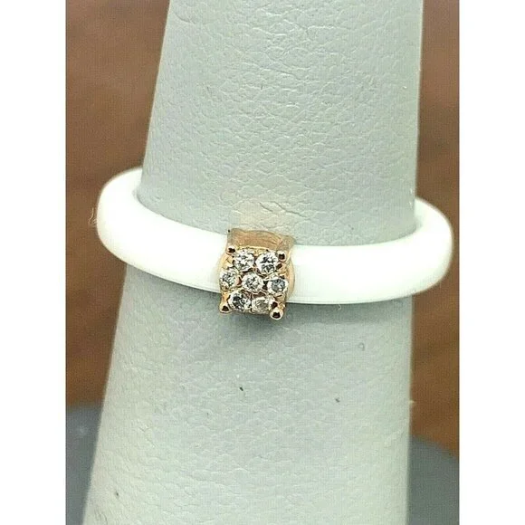 Engagement Promise Ring Diamond Rose Tone Sterling Silver White Ceramic … - Picture 4 of 11